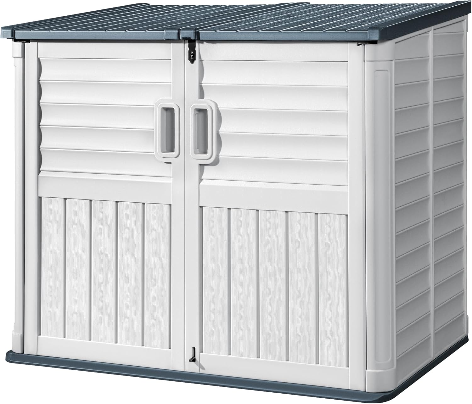 Devoko Resin Outdoor Storage Shed, 34 Cu Ft Outdoor Storage Cabinet with Shelf, Waterproof, Double Locks, Resin Storage for Trash Can, Garden Tools, Pool Supplies (Beige)