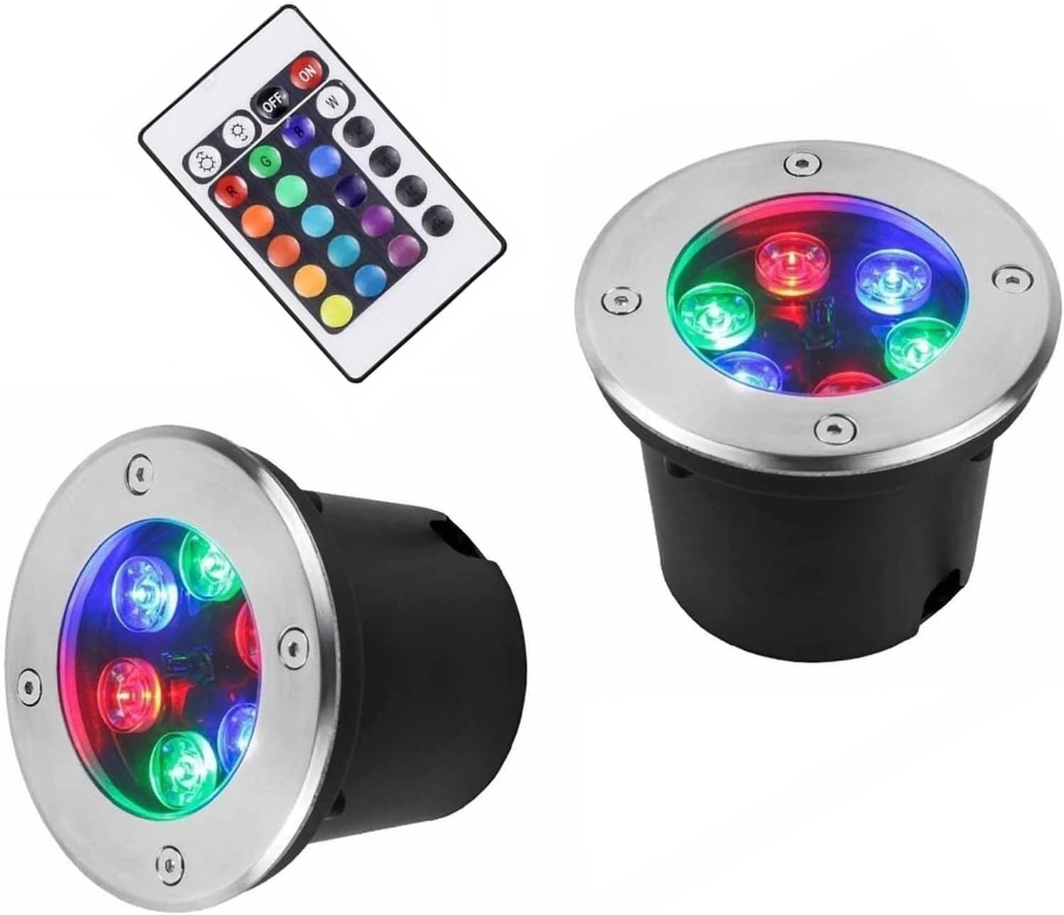 2Pcs RGB Outdoor Spotlights, LED Fountain Lights, Ground Spotlight with Remote Control IP68 Waterproof Buried Garden Lamp Color Changing Underwater Recessed Spotlight(24W(12V))