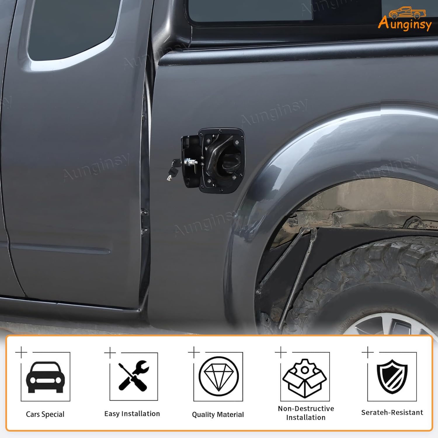 Car Fuel Tank Cap Replacement Anti-theft Lock Cap Compatible with Nissan Frontier 2009-2017 Accessories, Car Door Gas Caps Tank Trim Cover Fuel Filler Protector with Key/Lock, Only Fit 2-Door Version