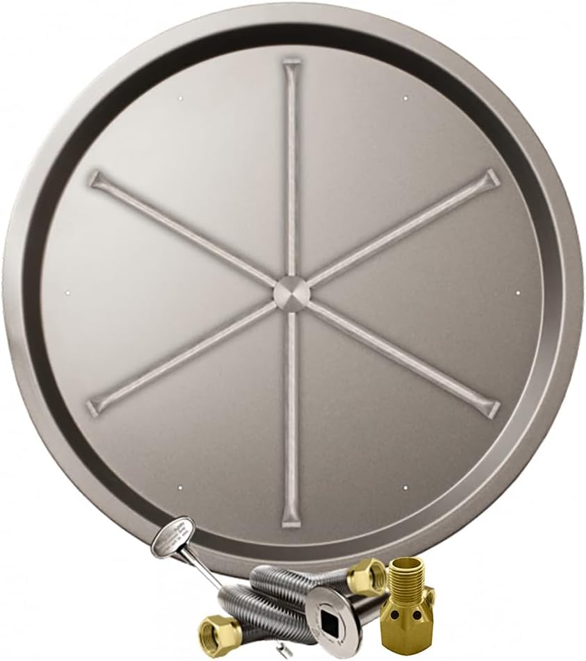 Firegear Match Light Gas Fire Pit Burner Kit (FPB-33RBS31MT-N), Round Bowl Pan, Natural Gas, 33-inch