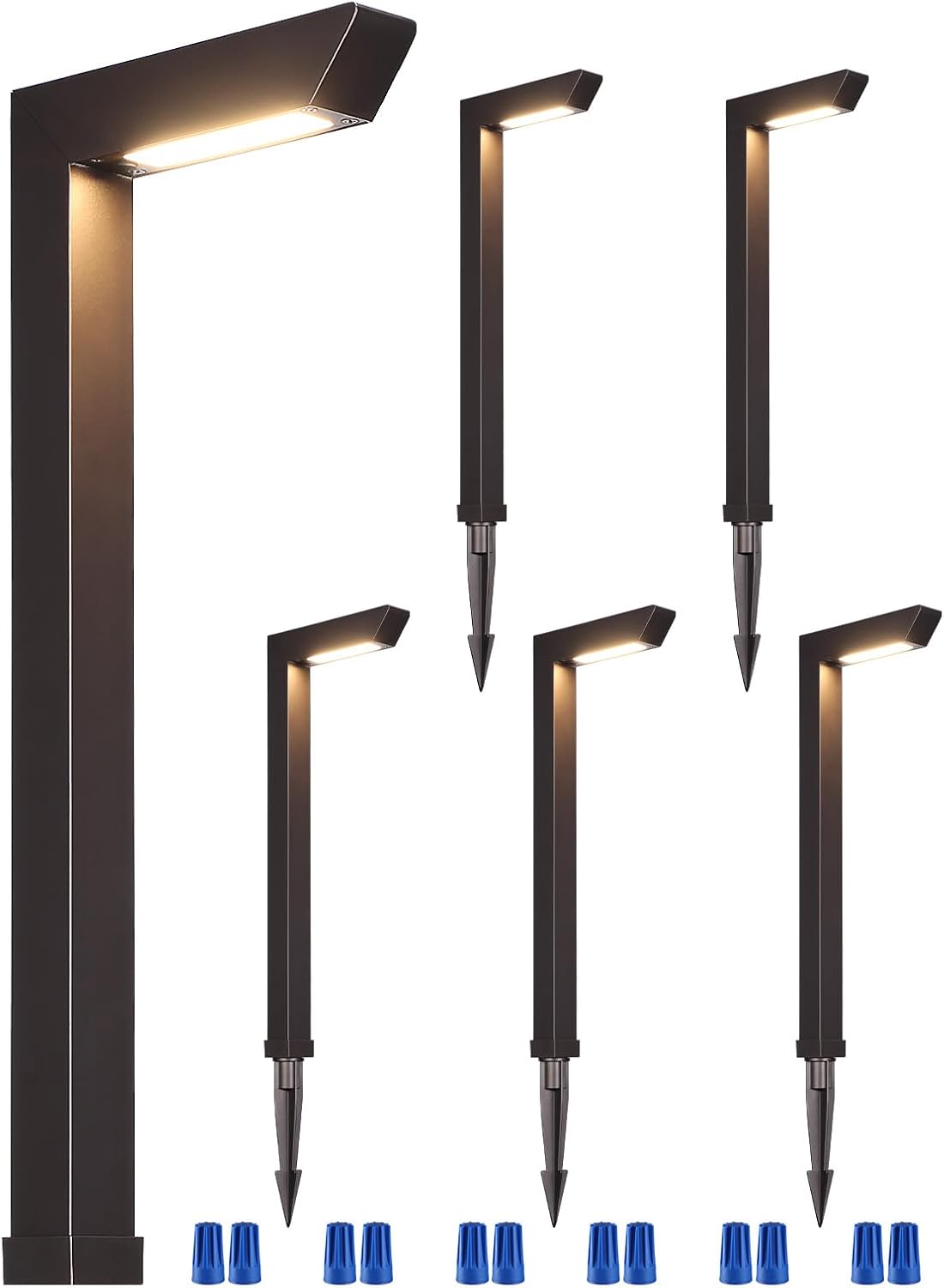 LEONLITE 5CCT LED Low Voltage Landscape Pathway Light, 2700K/3000K/3500K/4000K/5000K Waterproof Sidewalk Lights Wired, CRI90 ETL Listed Aluminum Housing, 5W 16.2IN Oil Rubbed Bronze, Pack of 6