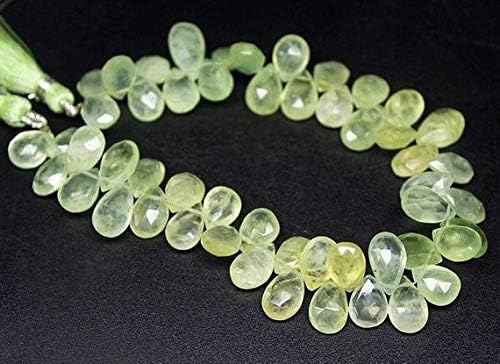 natural green prehnite faceted pear drop gemstone craft loose beads strand 8