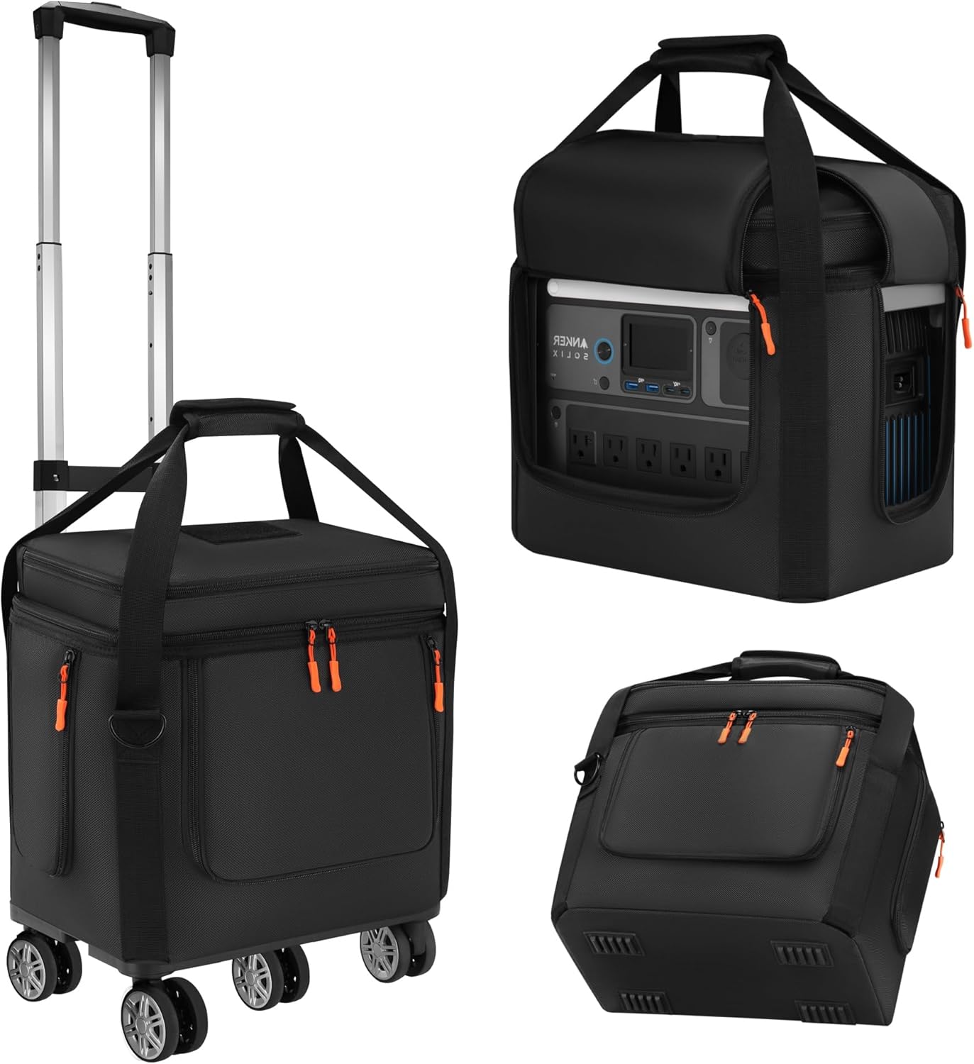 Carrying Case Compatible with Anker SOLIX C1000/C800/C800 Plus,Generator Covers with Wheels and Pull Rods,Power Station Bag with Side Zipper for Anker SOLIX(black, with wheels)