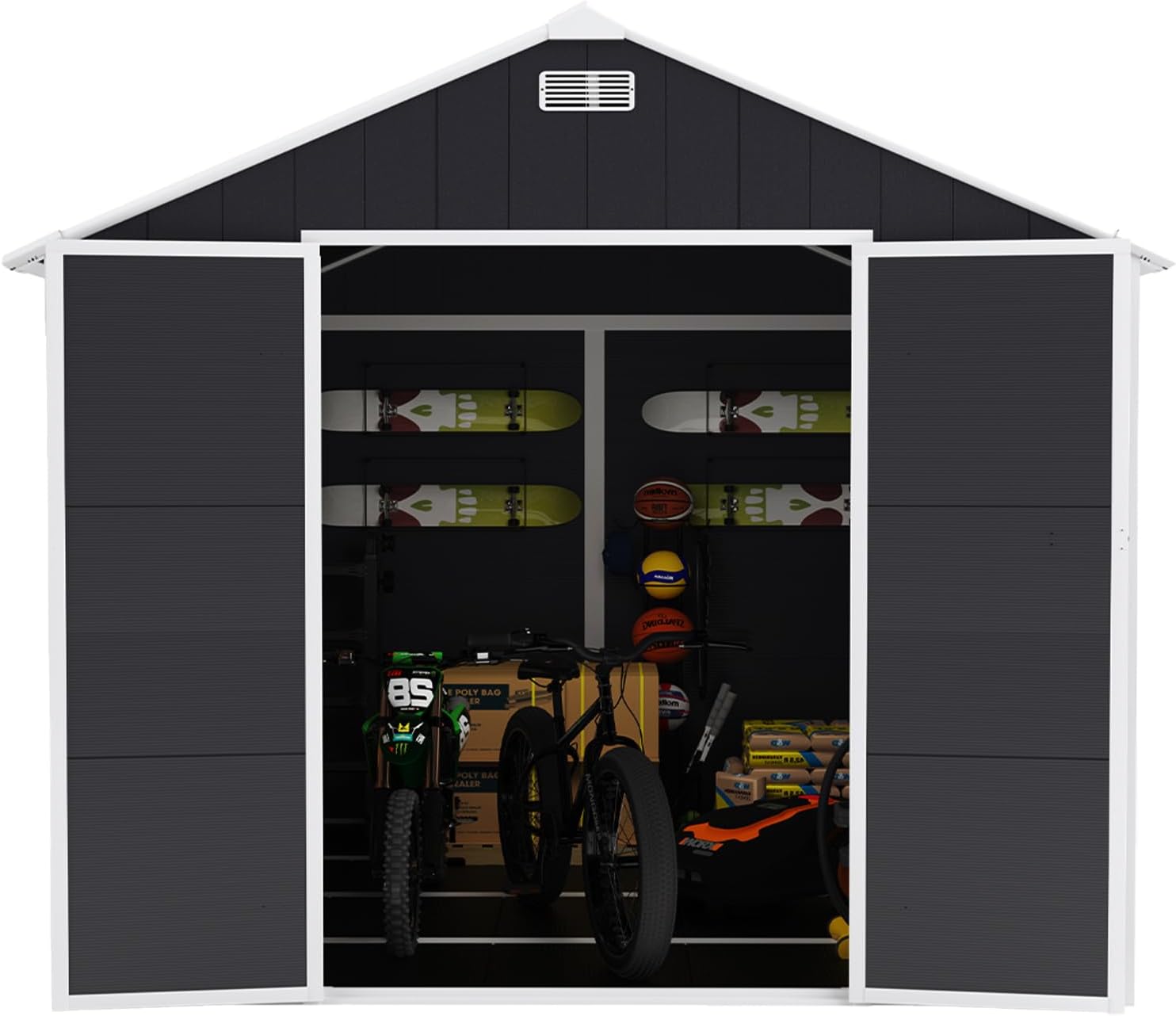 8x8ft Outdoor Storage Shed Waterproof, Metal Garden Tool Bike Sheds Kit, Lean to Shed, Backyard Storage Building Cabinet with Lockable Door,Dark Gray 8 * 8ft