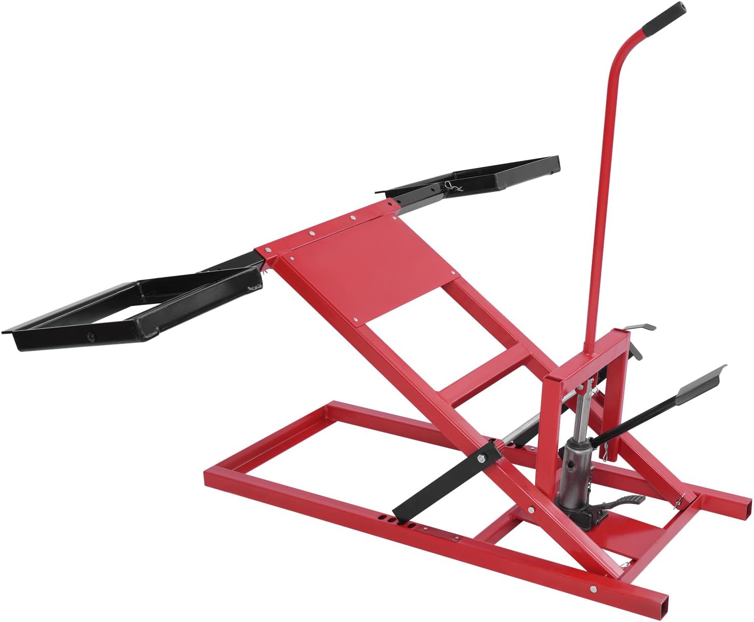 Hydraulic Lawn Mower Lift, Q235 Carbon Steel Lawn Mower Lift Jack 500lb Lifting Capacity with Locking Devices Ideal for Zero Turn Radius Riding Lawn Mower Maintenance and Repair - Red