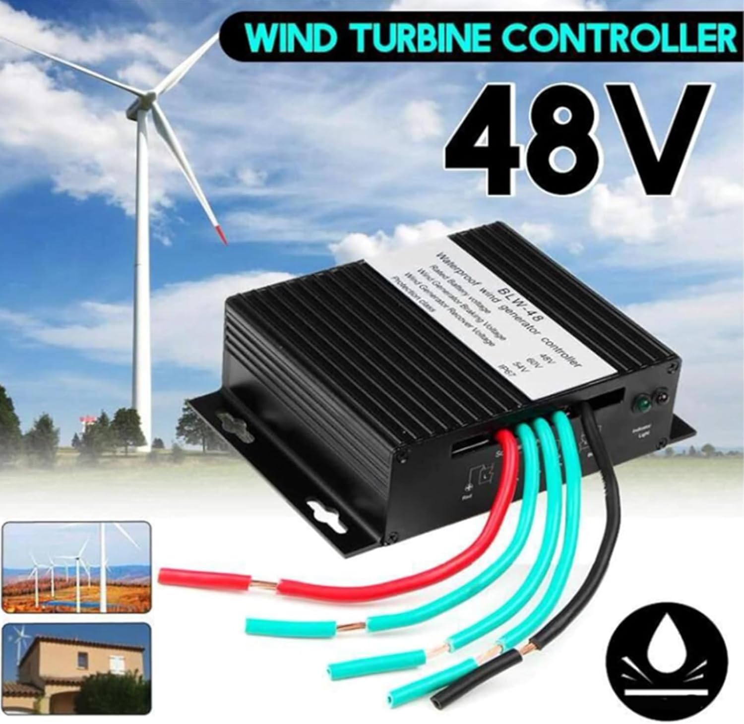 3000W DC 12V 24V AUTO 48V Wind Turbines Generator Charge Controller, 10A-40A IP67 Waterproof Battery Charge Controller Regulator (48V)