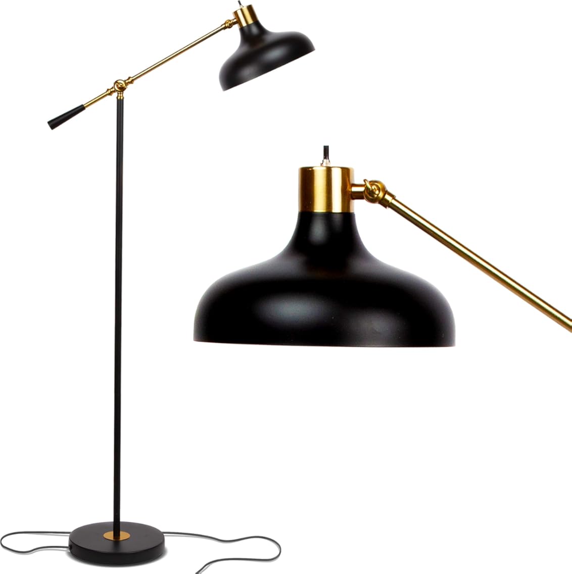 Brightech Wyatt 60 in. Classic Black Industrial 1-Light Height Adjustable LED Floor Lamp with Black Metal Bowl Shade FL-WYT-BLK