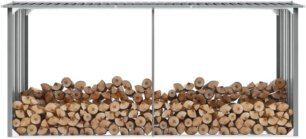 Garden Log Storage Shed, Galvanized Steel Firewood Storage Rack, Outdoor Metal Cabin Storage House Shelter for Backyard, Lawn Outdoor Furniture 129.9