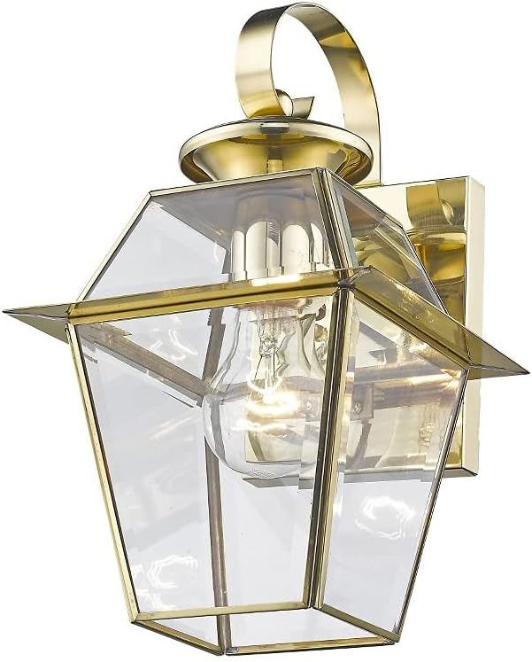 Livex Lighting 2181-02 Outdoor Wall Lantern with Clear Beveled Glass Shades, Polished Brass