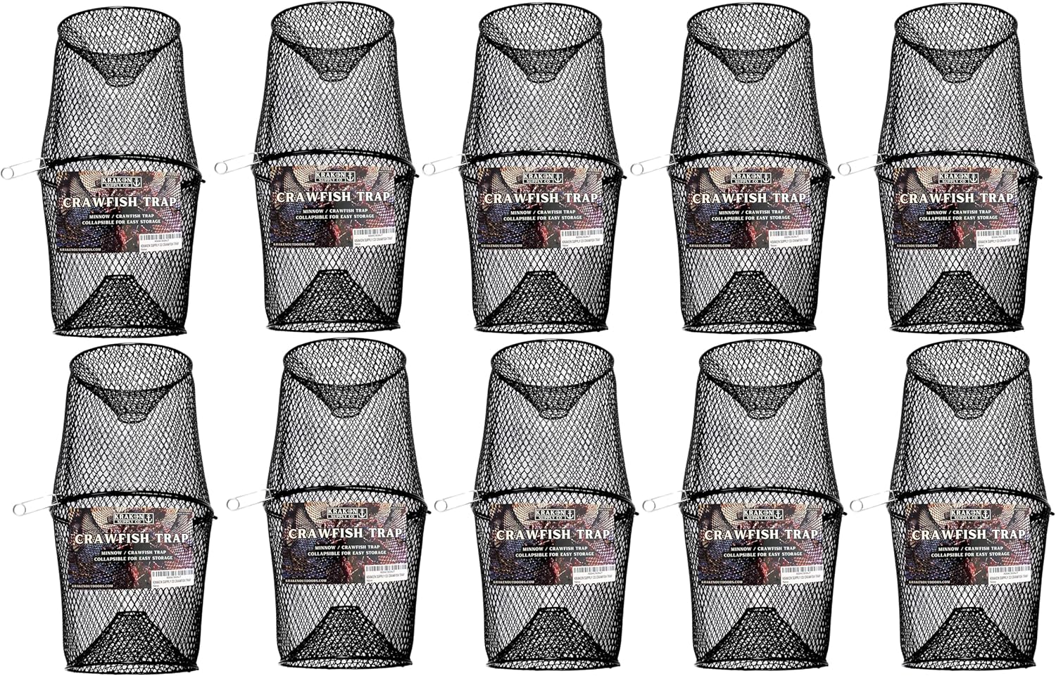 Crawfish Trap Crawdads Crayfish Trap Torpedo Heavy Duty Bait Steel Mesh Wire Black with Clip Two-Piece Durable (10 Pack)