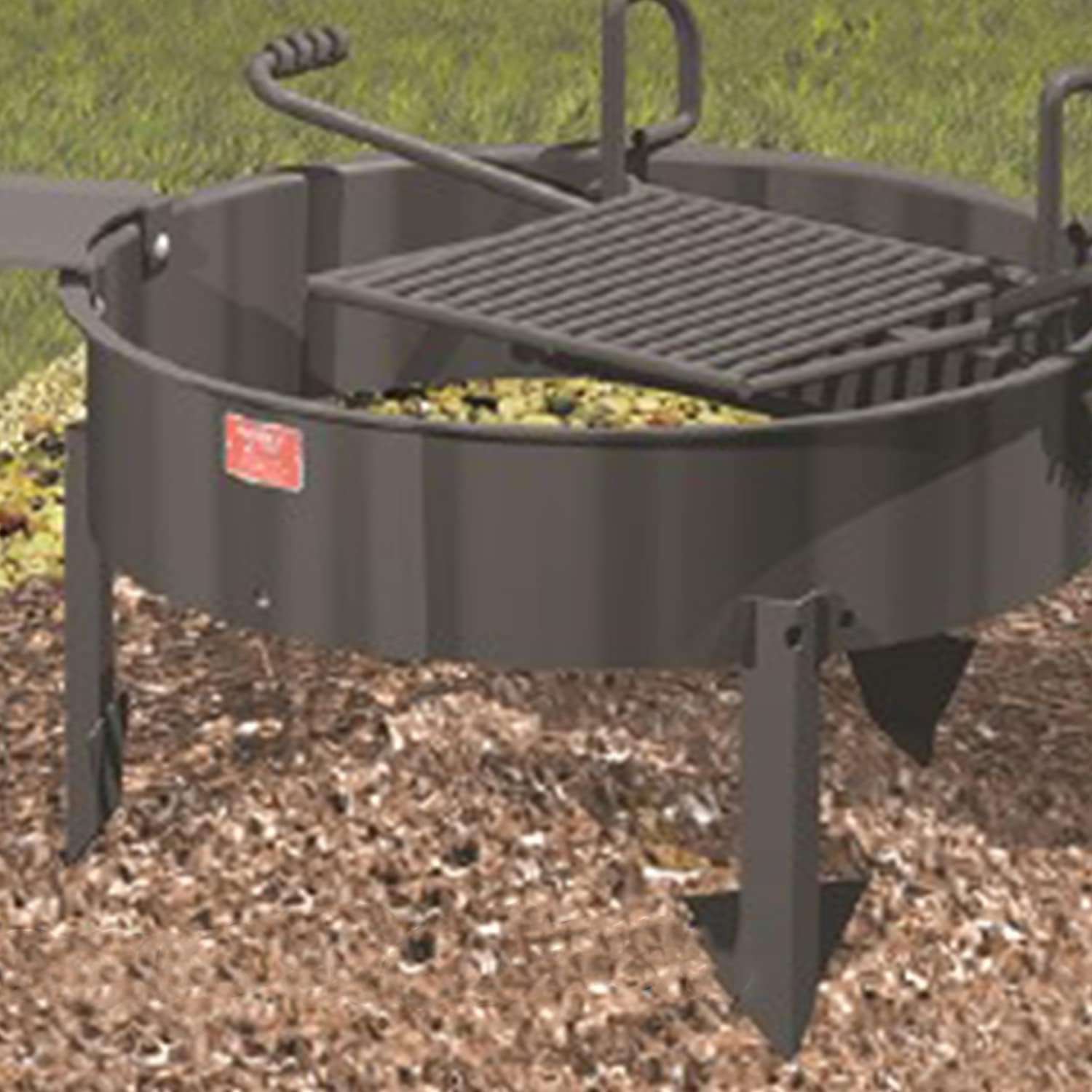 Pilot Rock 2 Pack 24 Inch Steel Ground Fire Pit Rings and Metal Cooking Grates, Black
