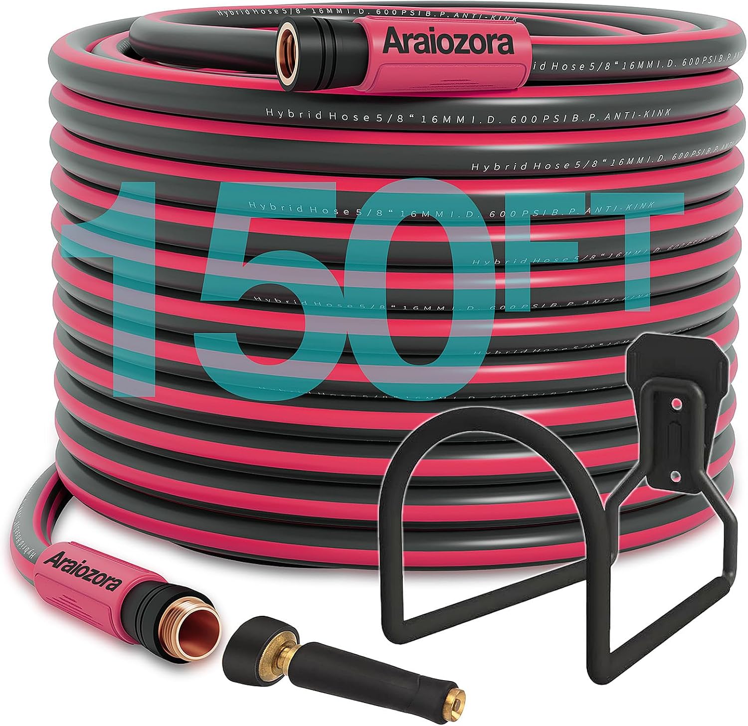 Heavy Duty Flexible Rubber Garden Hose 150 Ft 5/8 Inch - Kink Resistant, All-Weather Lightweight Water Hose with 600 PSI Burst Pressure for Yard, Lawn & Car Wash