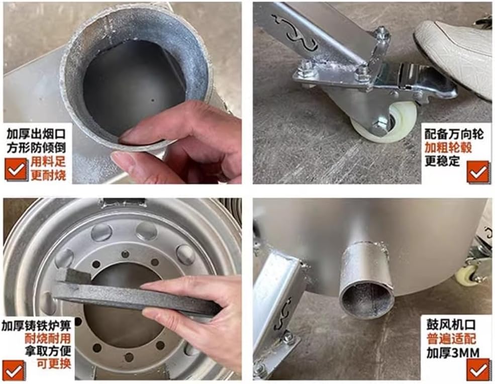 Fire Pits ﻿ Household Wood Stove Rural Wood Stove Rural Movable Pulley Floor Pot Heating Stove with Tabletop Firewood stove(Medium)