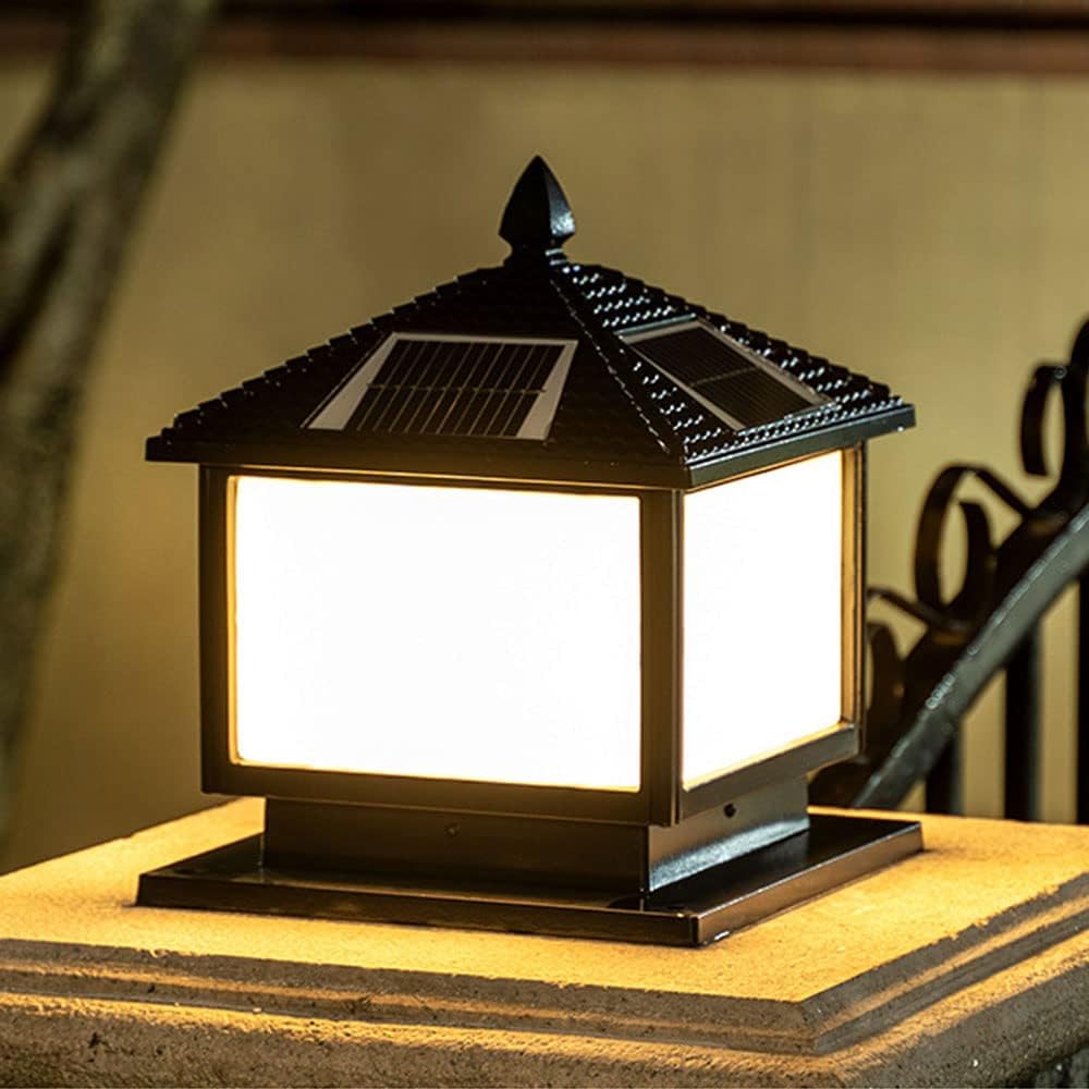 RCIDOS Patio Post Lamp External Aluminum Pillar Head Lamp 1-Pack Outdoor Waterproof IP54 Classic Pillar Light European Style Courtyard LED Night Lighting Fixture for Villa Balcony Landscape