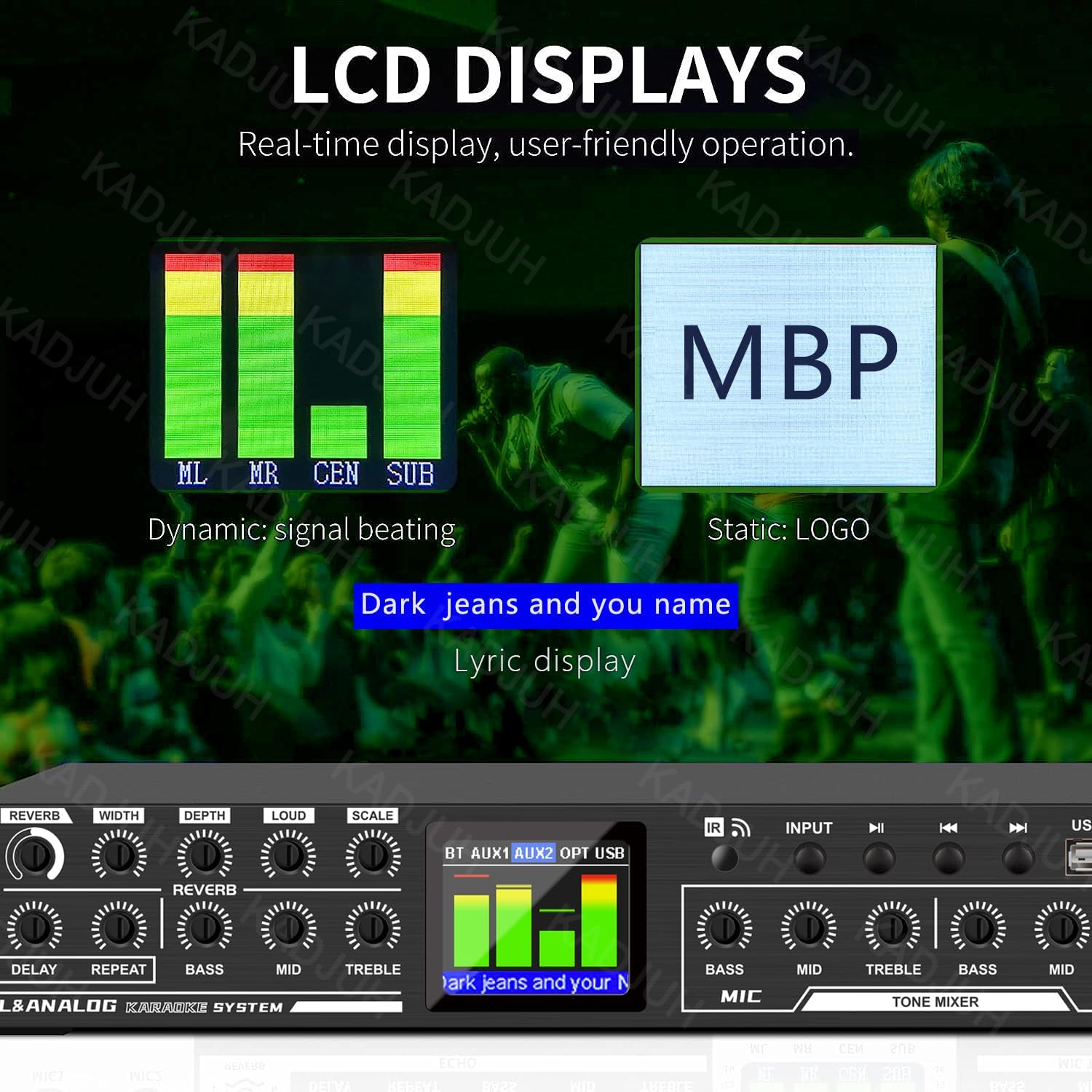 LX9 Professional KTV Digital Pre-stage Effector Anti-howling Audio Processor Echo USB MP3 Bluetooth Optical,5 Mic Inpout For Household Reverberator Karaoke,Stage,Church, Performance