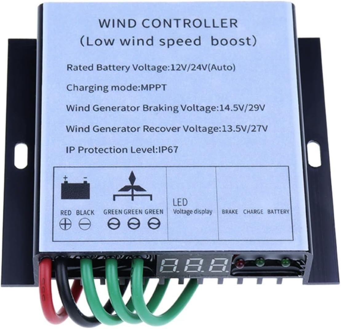 800W Wind Generator Controller, IP67 Waterproof Low Voltage Controller Regulator,12V/24V/48V Auto Match, with LED Indicator,for Wind Energy System
