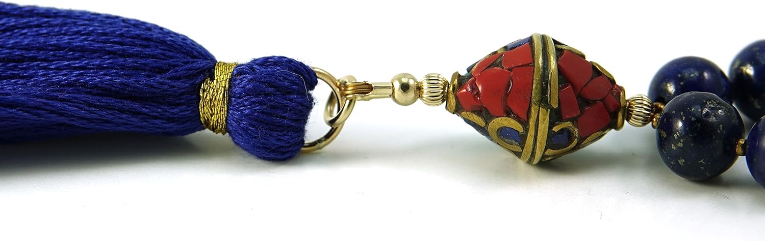 33 Lapis Gemstone Tasbih Muslim Prayer Beads with Nepalese Bead and Blue Tassel