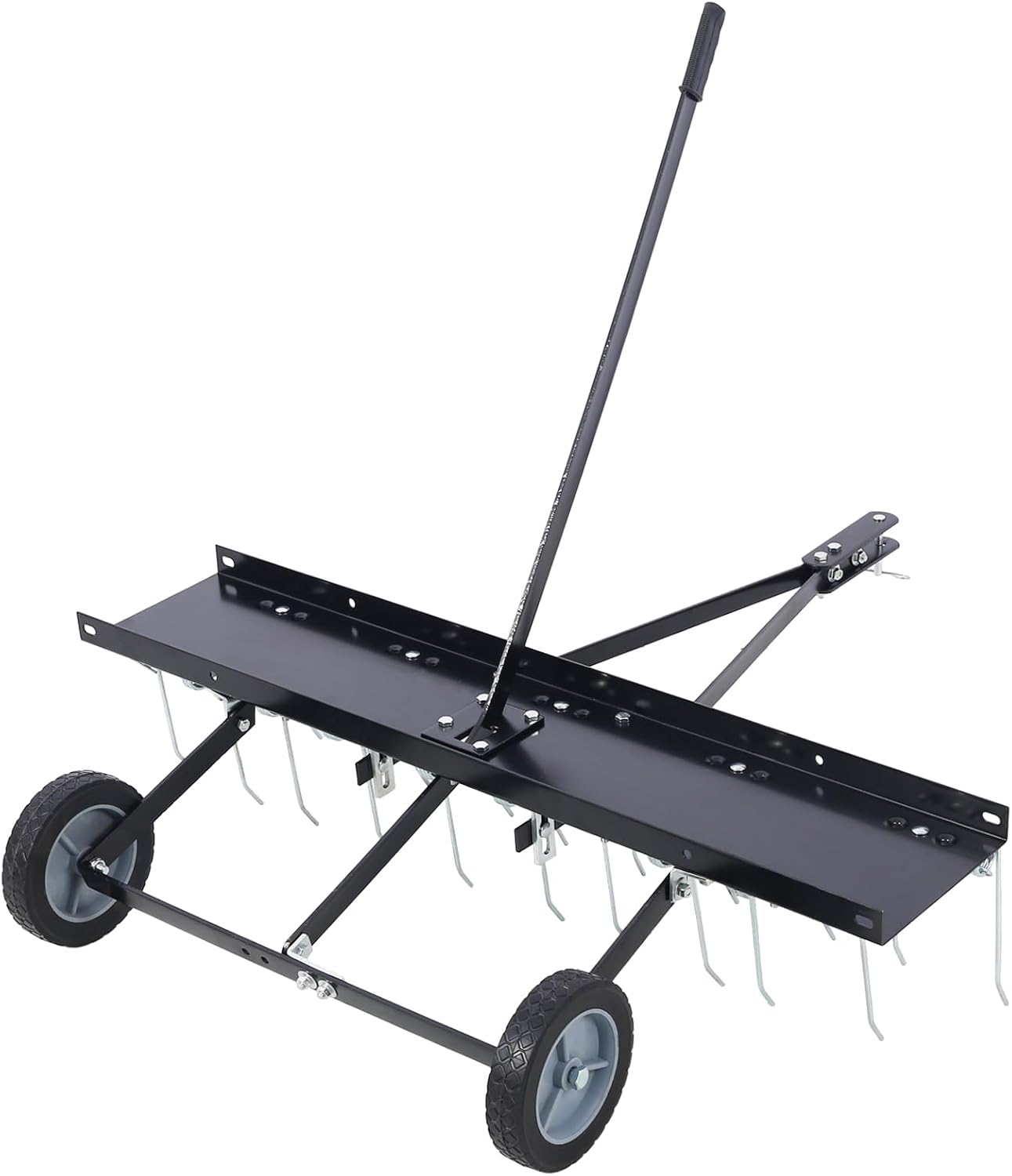 40in Universal Tow Behind Lawn Groomer with 20 Hardened Tines Dethatch & Sweep Function 70lb Weight Deck for Riding Mower Yard Cleanup Kit