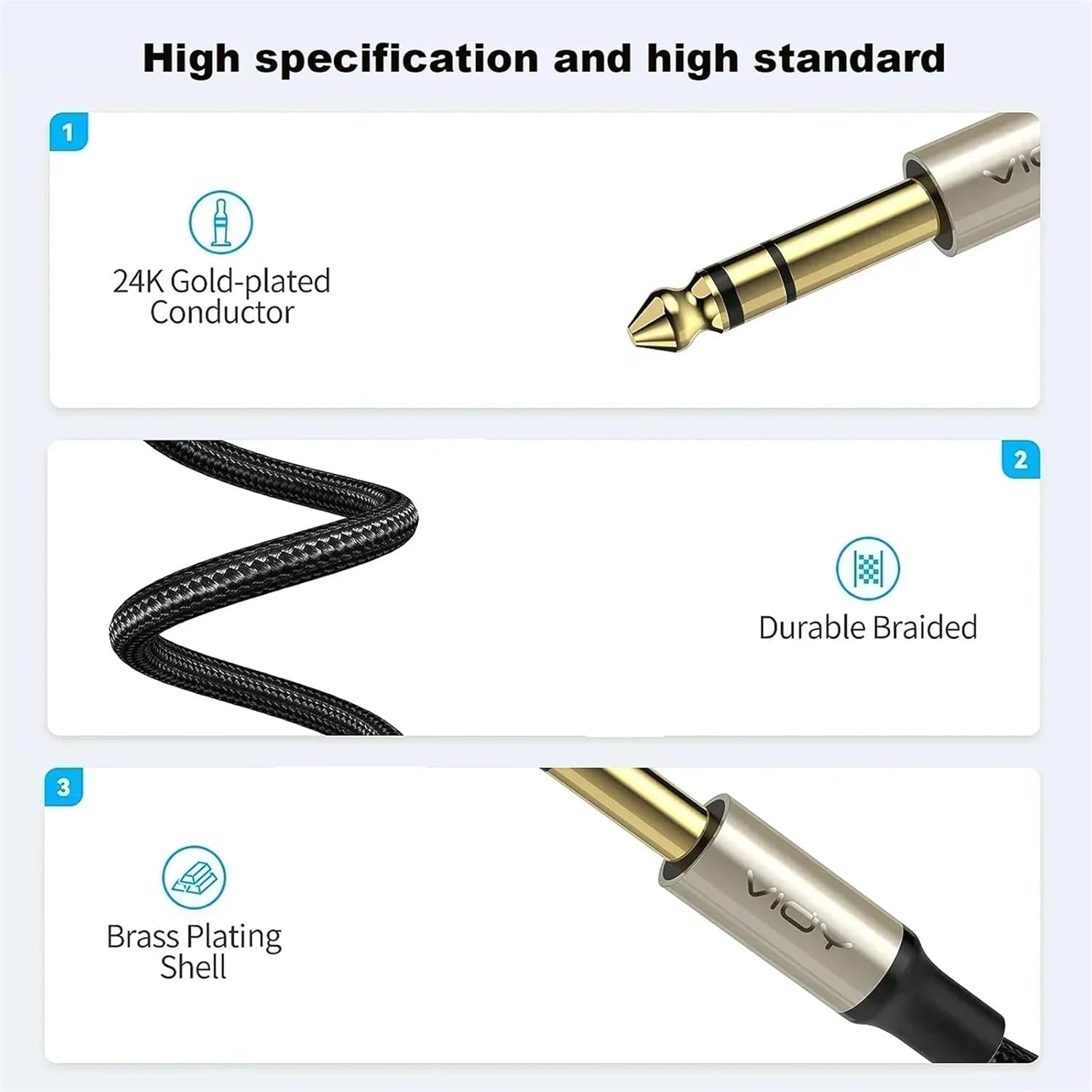 6.35mm to 3.5mm Headphone Adapter 1/4 Male to 1/8 Female TRS Stereo Jack Audio Extension Cord for Mixer Guitar Piano Amp Speaker(Pack of 5,8m)