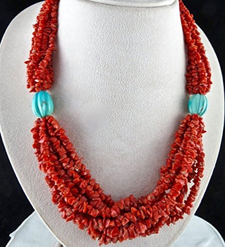 Natural Red CORAL Blue TURQUOISE Beads NECKLACE 21 INCHES 6 MM TO 4MM