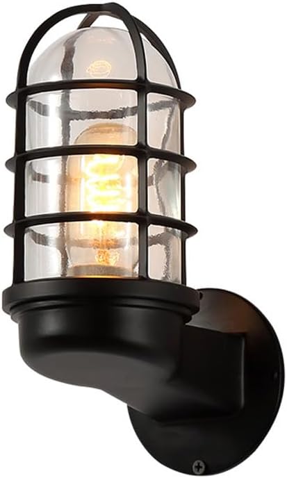 Outdoor Wall Light Black Metal Wall Sconce Glass Lamp Shade, Retro Industrial Porch Lighting Fixtures Exterior Wall-Mounted Lamps for Garden Corridor Garage Patio Entryway