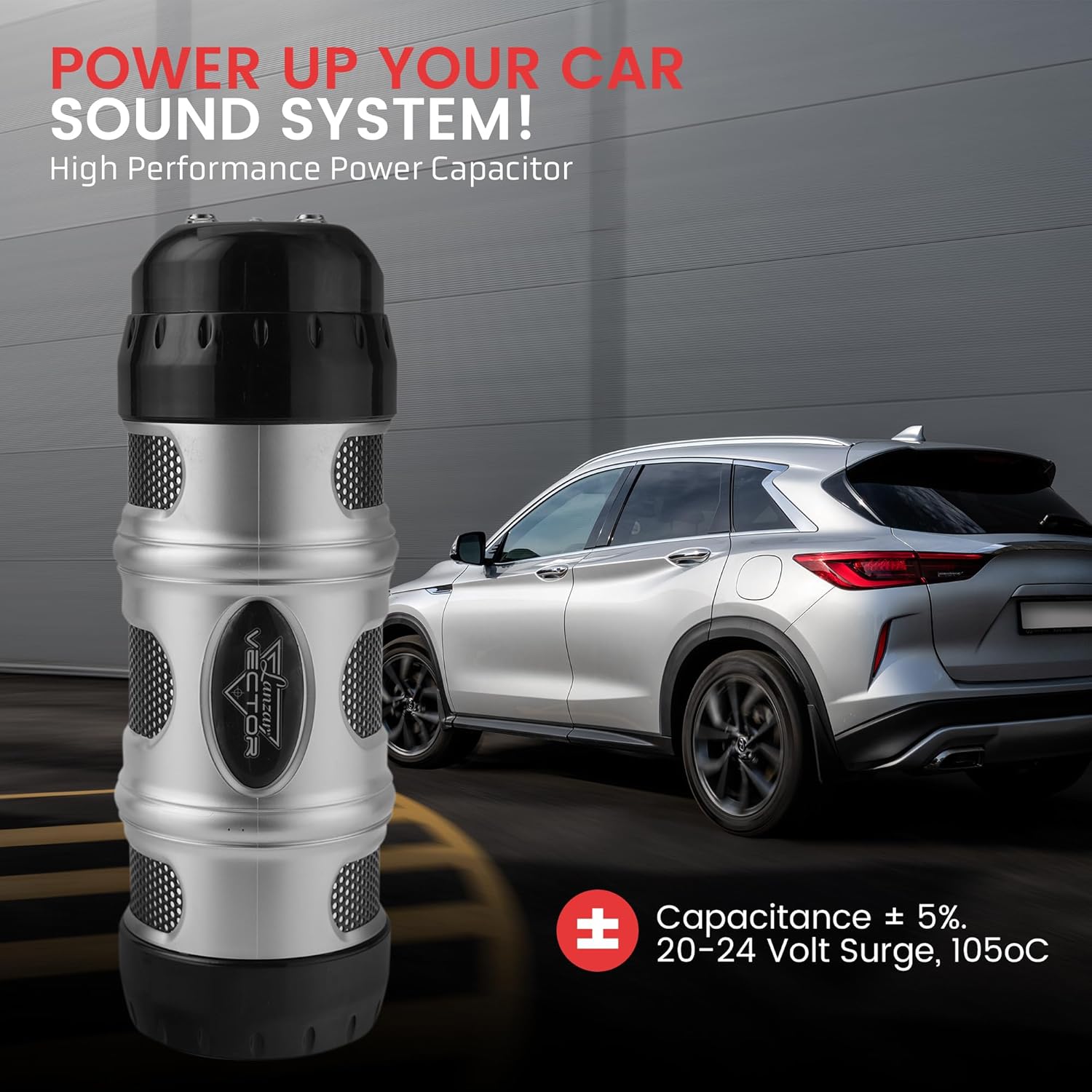 Lanzar 3.3 Farad Digital Power Capacitor, High-Performance Car Audio Accessory with Blue Digital Display Voltage Readout and LED Flash, Over Voltage Protection, Mounting Hardware, DC 12-24V