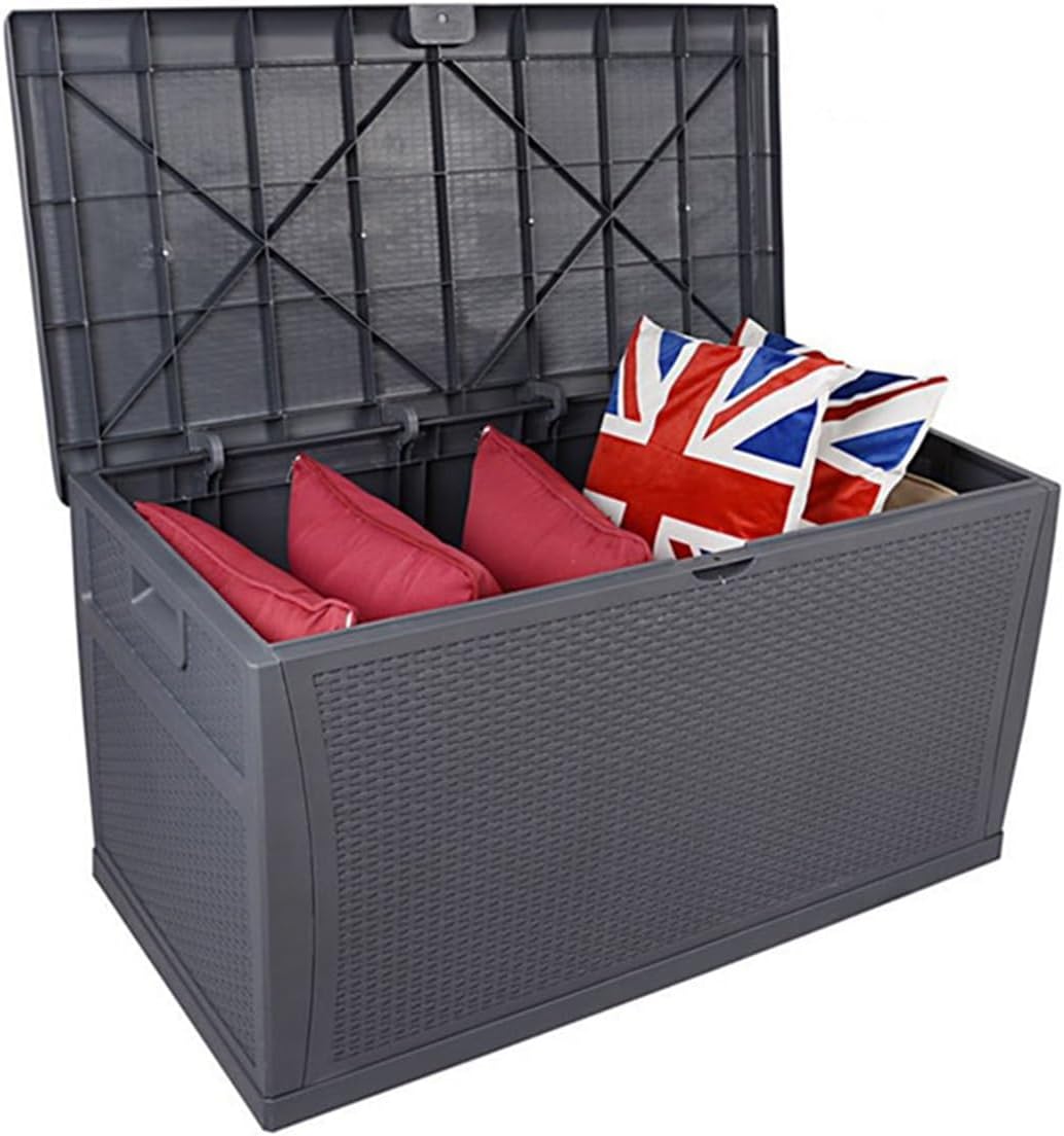 104 Gallon Deck Box,Outdoor Patio Storage Box Waterproof,Multifunctional Storage Box Waterproof Outdoor Storage Pool Storage Box Bench with rattan keyhole，for outdoor，balcony ( Color : Gray , Size : 1