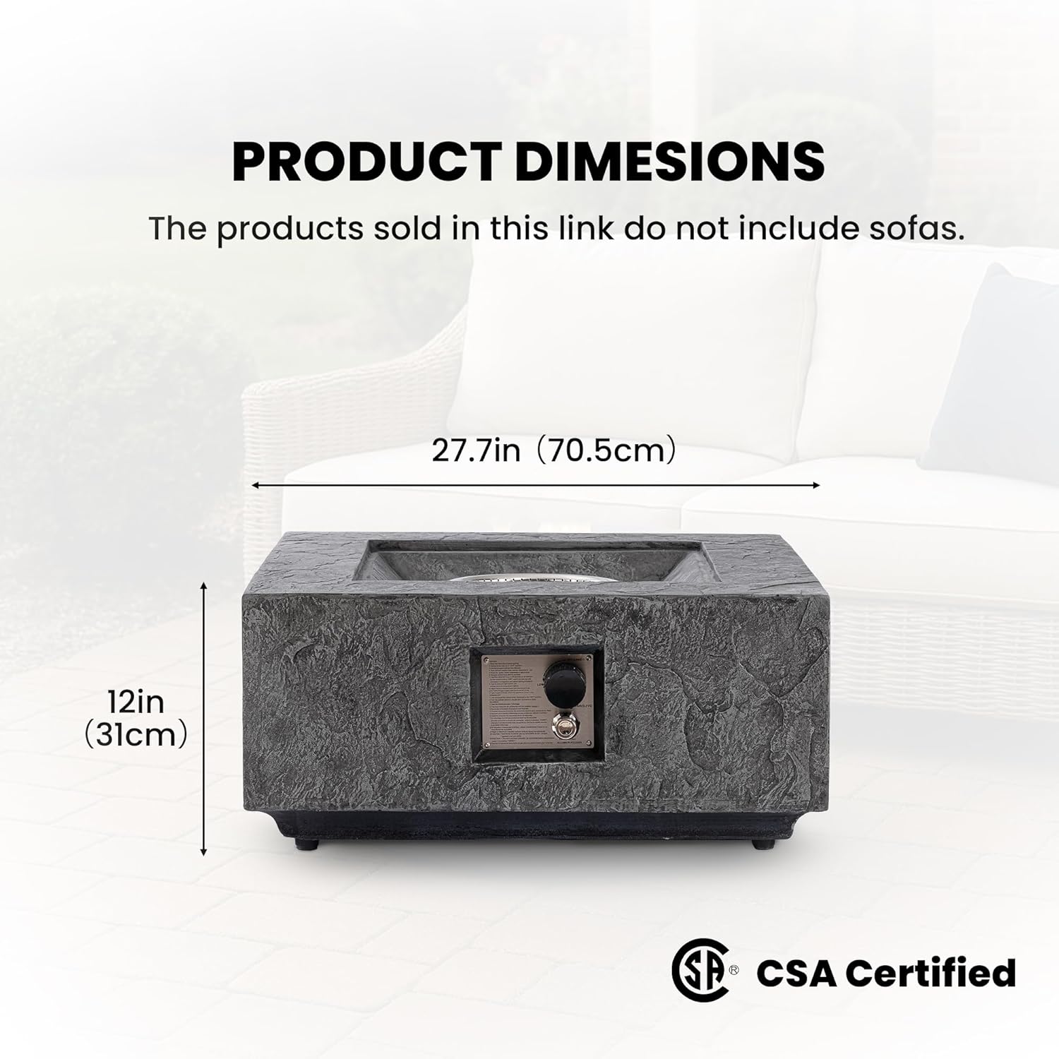 Propane Fire Pit Table, 28 in Square Outdoor Propane Gas Fire Pits, 40000 BTU Firepit for Outside Patio with Rain Cover, Lava Rocks for Backyard & Deck, Dark Grey