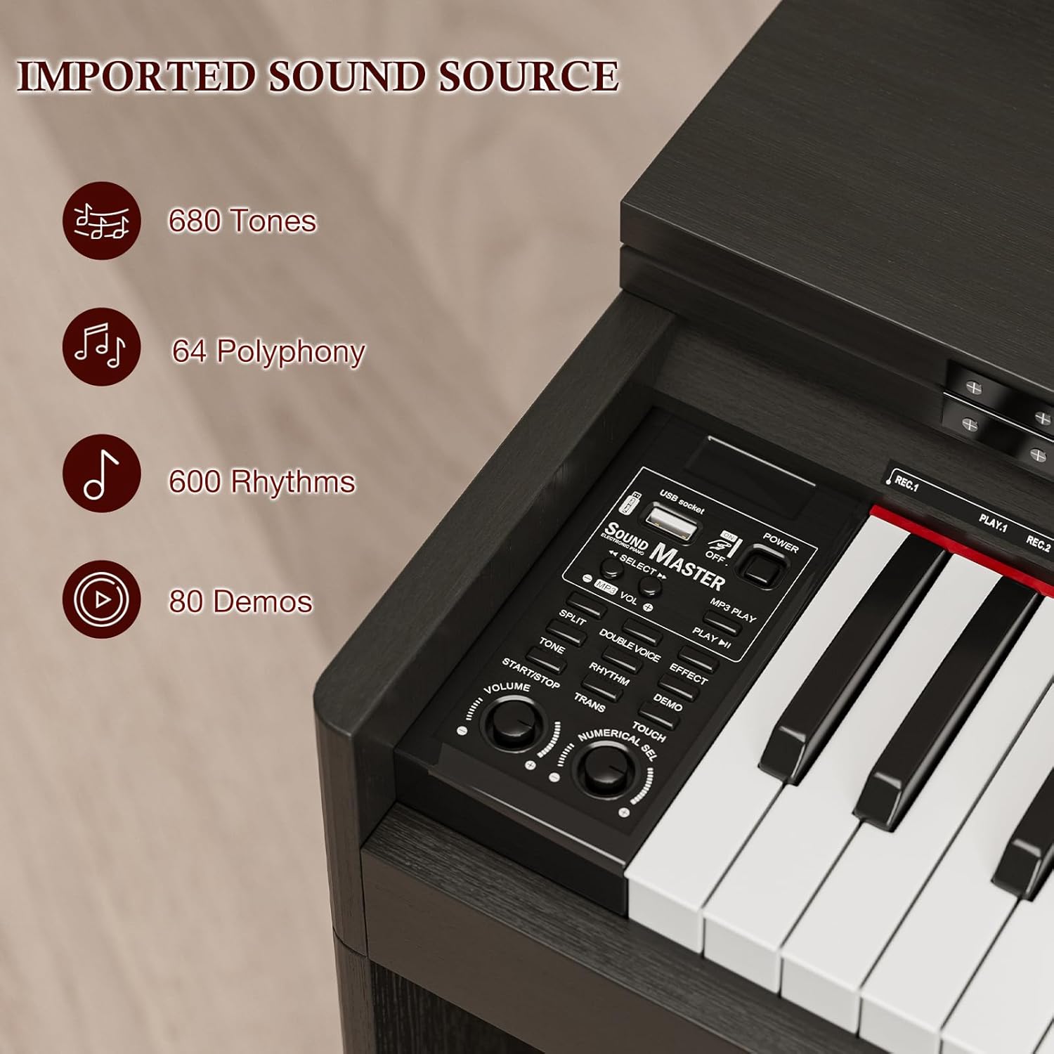 UMOMO 88 Key Full Size Digital Piano Electric Keyboard with Piano Bench, Music Stand+Power Adapter+3-Pedal Board+Instruction Book+Headphone Jack for Beginner/Adults, Black