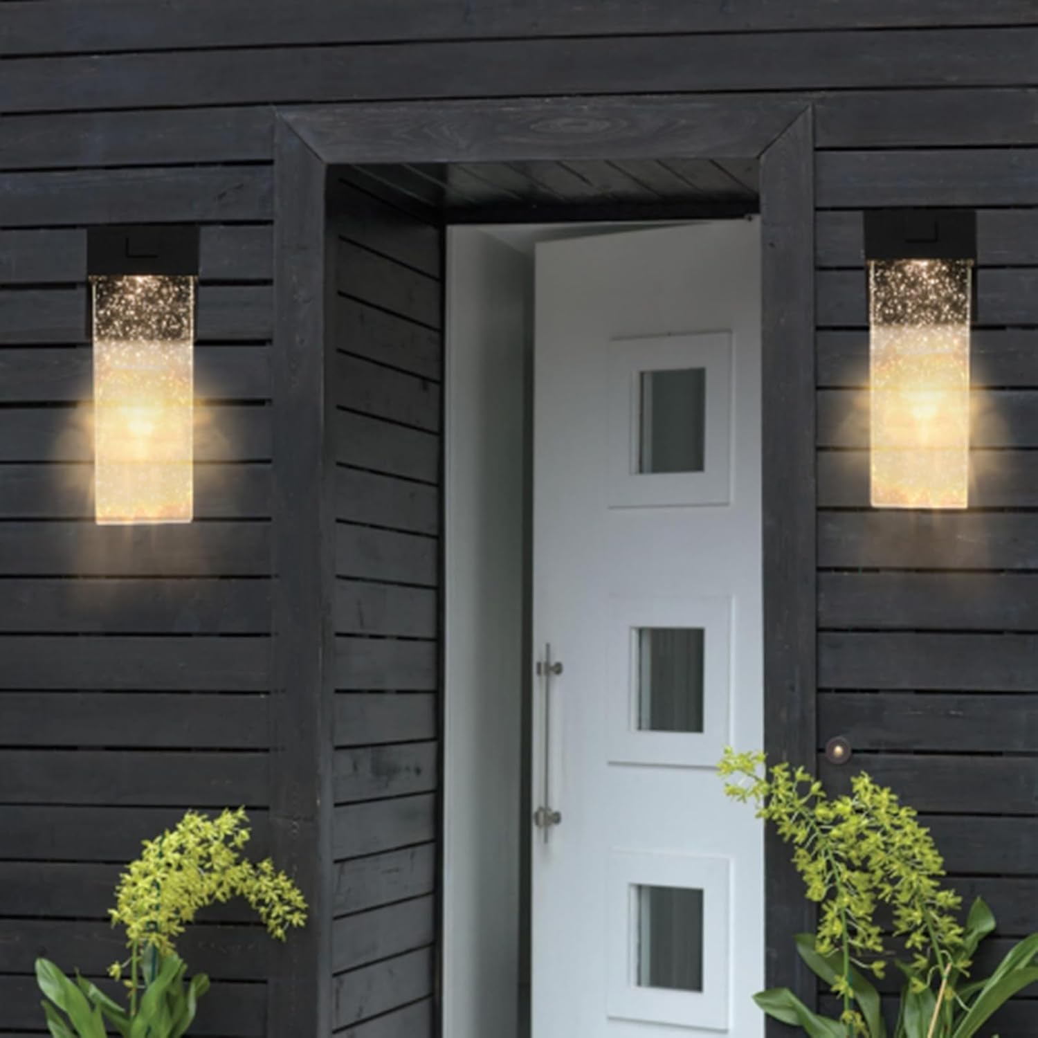 Dusk to Dawn Outdoor Wall Sconce 2 Pack, Waterproof Exterior Sconces LED Crystal Wall Lanterns with Light Sense, Modern Porch Lights Wall Mounted Lights for House Porch Entryway Patio Garage