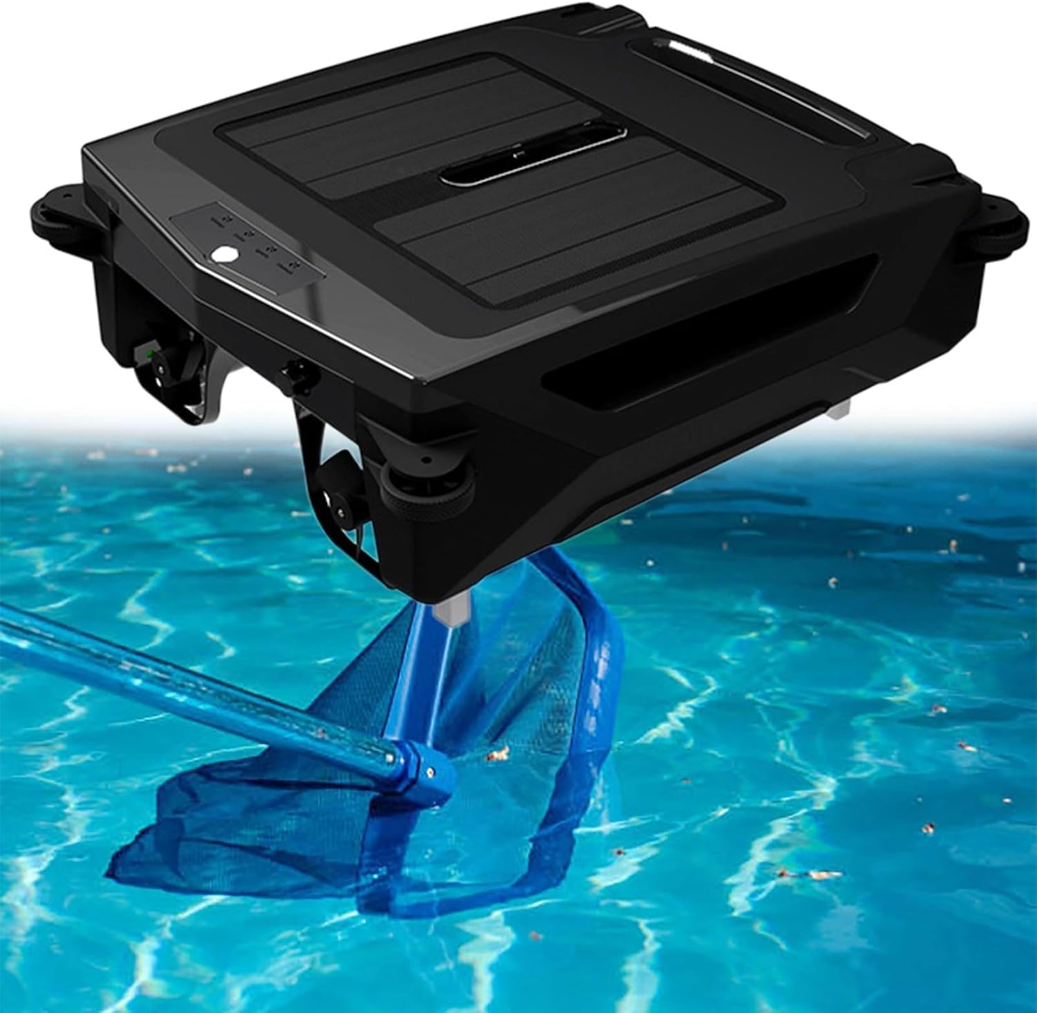 Solar Powered Robotic Pool Skimmer Cleaner, 6+ Hours Runtime, Auto Obstacle Avoidance, Dual Charging (Solar/Adapter), IPX7 for Pools Up to 1600 SQ/FT