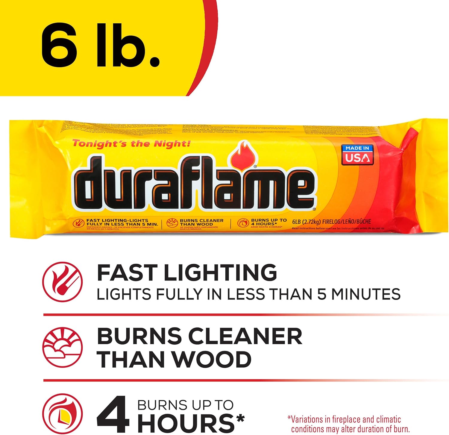 Duraflame Firelogs Bundle – Firelogs with Quickstart & Long Stick Matches – Easy-to-Light, Long-Lasting, Clean-Burning Indoor/Outdoor Logs (6lb 4 Hour)