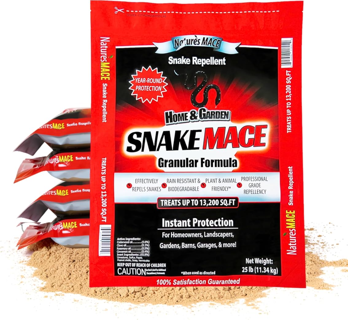 Nature's Mace Snake Mace 125 Pounds, Snake Repellent for Yard, Home, Garden, Get Rid of Snakes, Outdoor Repelling Granules, Deterrent, Plant Friendly, Pet Safe, Defense Granular Formula