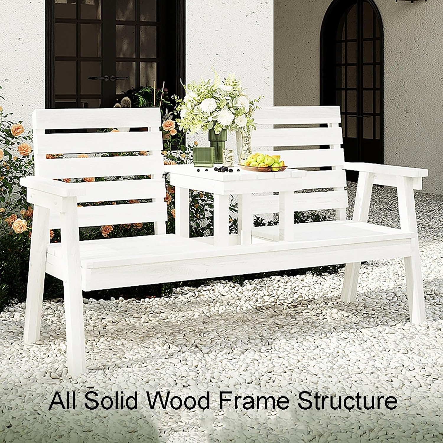 Wooden Picnic Table Garden Bench, Heavy Duty Outdoor Bench, Outdoor Patio Bench for Yard, Garden, Patio, Outdoor, Deck, Fire Pit, Pool(Dark brown)