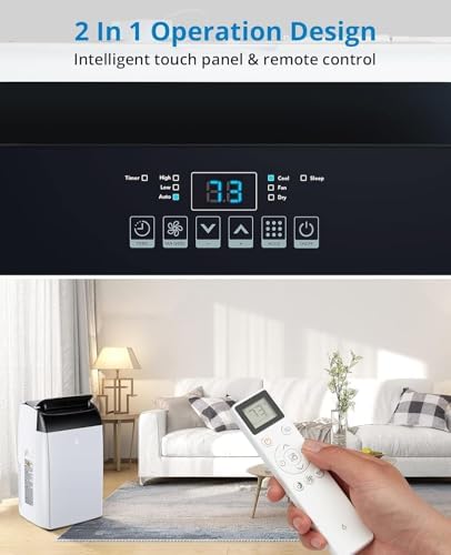Portable Air Conditioner 12,000 BTU, for Room Up to 550 Sq. Ft., 3-In-1 AC Unit With LED Display, Dehumidifier & Fan, Installation Kit & Remote Control