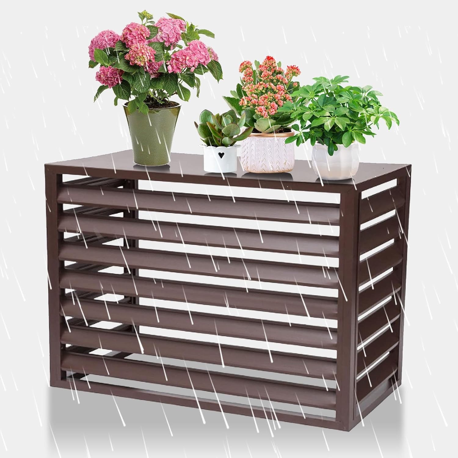 Aluminum Air Conditioner Fence with Top Cover, Outdoor Air Conditioner Fence, Theft Prevention, Noise Reduction(Brown,110cm)