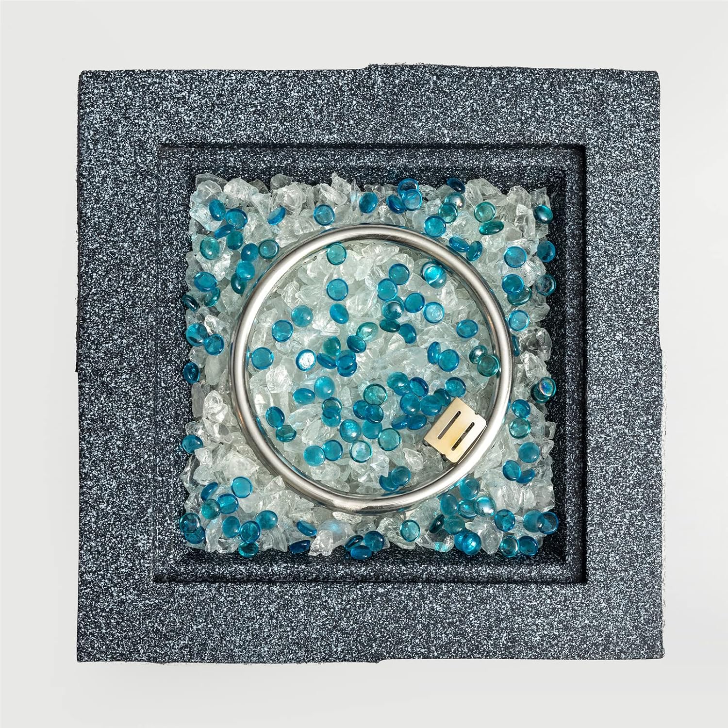 Outdoor Concrete Fire Pit Column, Propane Fire Column 50,000BTU Gas Fire Pit Table Light Grey-Blue Splice Side Table Outdoor Concrete Corner Table Patio Furniture