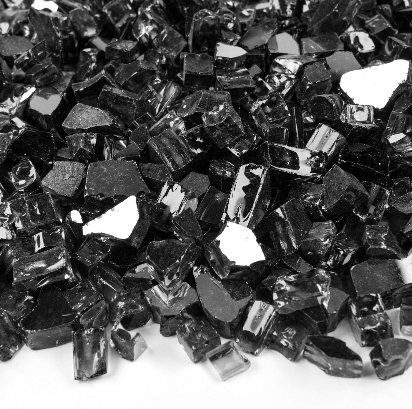 One Stop Outdoor (40 Pounds) 1/2 Inch Premium Black Reflective Bulk Fire Glass, Tempered for Fire Pit & Fireplace (Black)