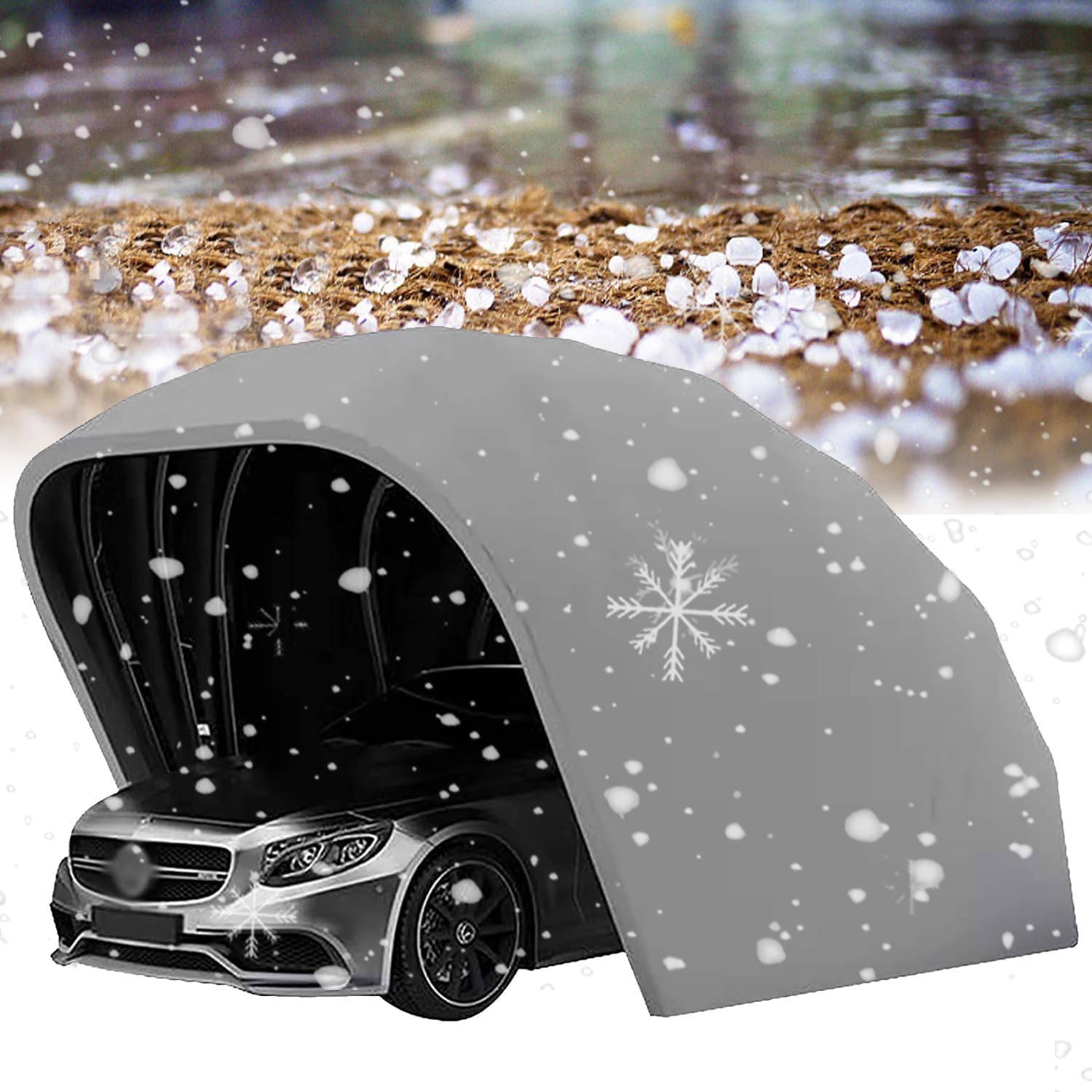 Portable Carport Canopy, Fully Automatic Large Car Tent, Grey Heavy Duty Stainless Steel Carport, Foldable Retractable Car Awning, Mobile Folding Garage for Outdoor,6.4 * 2.8 * 2.65M/21 * 9 * 8.7ft