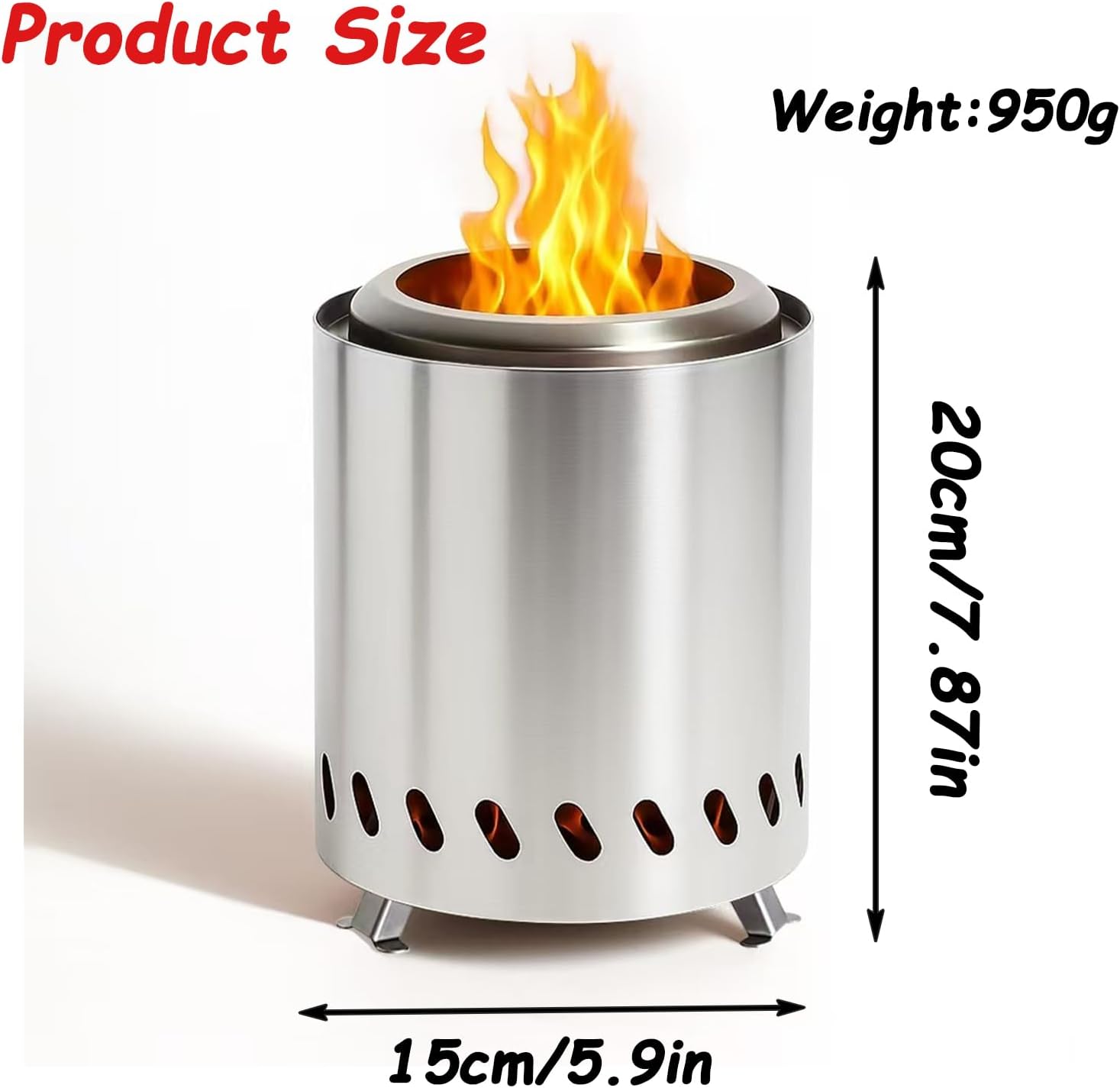 Portable Stainless Steel Wood Burning Stove Bonfire, Easy to Carry, Smokeless Firepit for Outside Outdoor Patio Camping Backyard