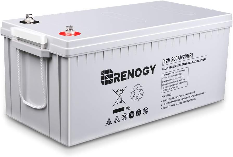 Renogy 2000W 12V Pure Sine Wave Battery Converter, ETL Listed with Built-in 5V/2.1A USB Port,and AC Hardwire Port Solar Power Inverter & Deep Cycle Agm Battery 12 Volt 200AH for RV, Solar, Gray