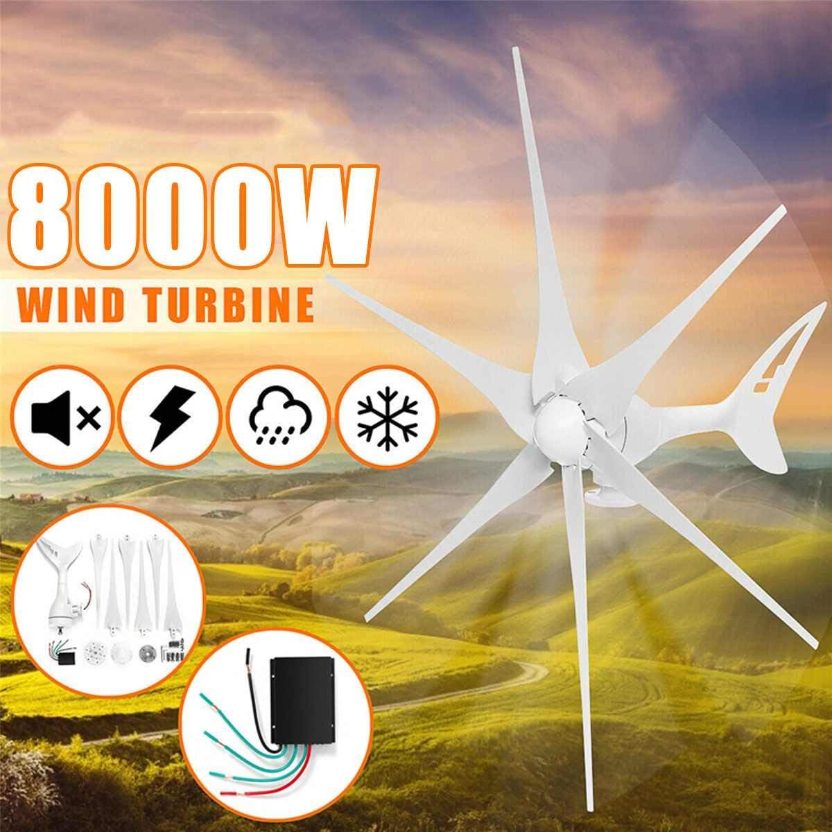 8000W 12/24 Volt Wind Turbines Horizontal Wind Generator 3/6 Blade+Controller Power Automatically Adjust Windward Direction Tail