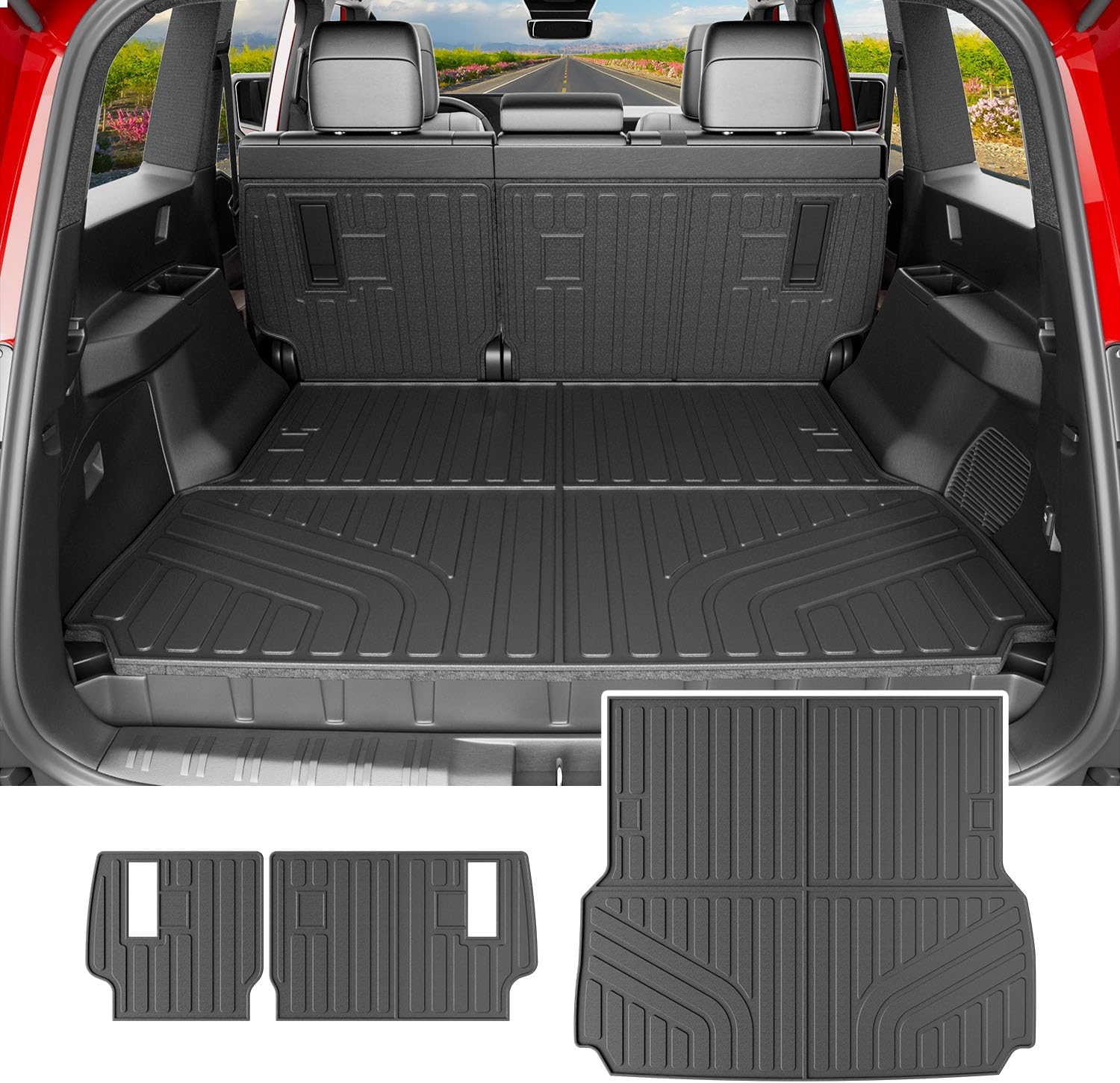 powoq Cargo Mat Compatible with 2024-2026 Toyota Land Cruiser Trunk Mat Lexus GX550 Overtrail Cargo Liner TPE Backrest Trunk Liner Replacement for 2024-2026 Toyota Land Cruiser Accessories