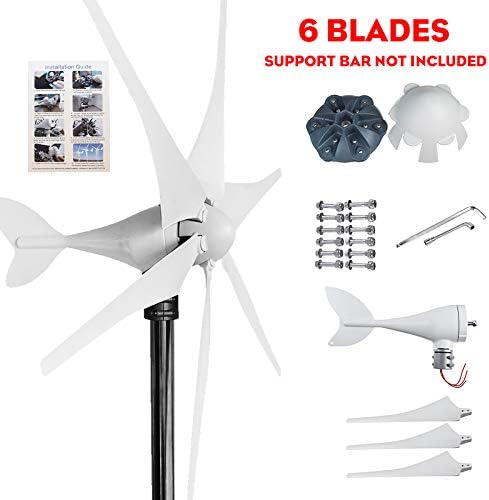 6000W 12V/24V 3/5/6 Blades Horizontal Wind Generator 3 Phase AC PMG Wind Turbines Generator Windmill Energy Turbines Charge,6 Blades,12v