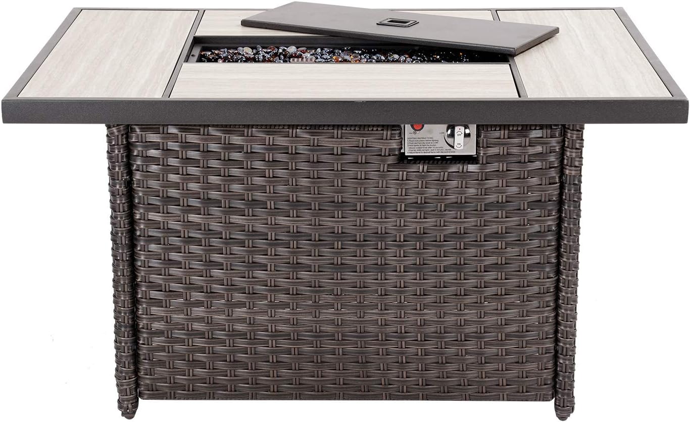 Grand patio Outdoor Propane Fire Pit Table with Cover/Lid for Patio, 43 inch 60,000 BTU,Wicker/Rectangle