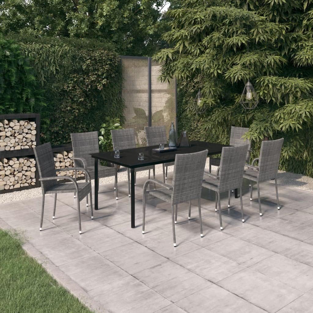 9 Piece Patio Dining Set Gray and Black,Premium Outdoor Dining Set with Elegant PE Rattan Chairs for Relaxation and Entertainment Patio Furniture Sets, Outdoor Furniture Sets