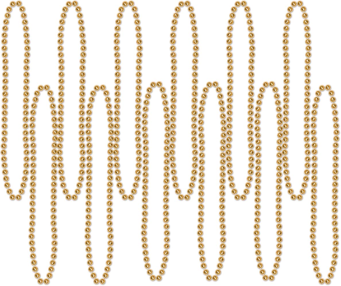 Beistle Gold Party Beads – 720 Pack, Small Round Plastic Bead Necklaces, Bulk Solid Color Celebration Wear & Event Accessories for Large New Year’s Eve Events, Parades, and Festive Décor, 33”