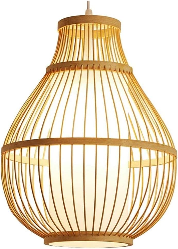 Imitation Sheepskin Lampshade Chandelier, Hand-Woven Bamboo Hanging Lamp Single Head E27 Safety Pendant Lantern Hotel Cafe Restaurant Lighting Fixtures