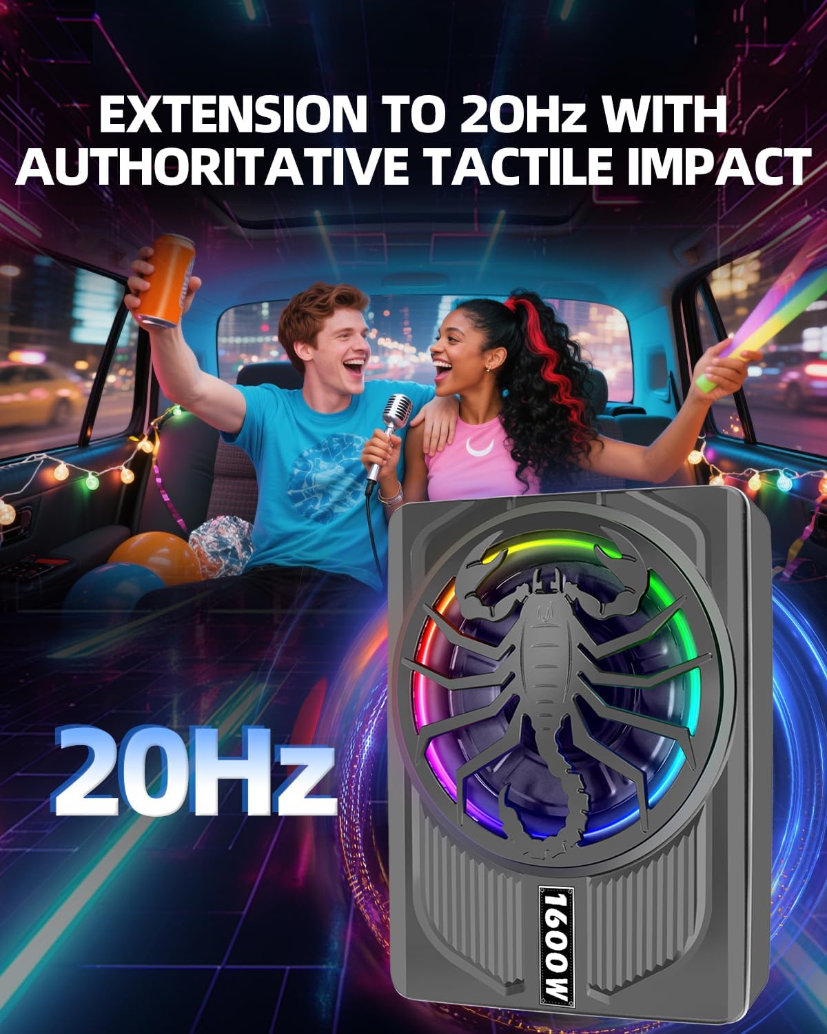 2026 Upgraded 1600W Slim Underseat Car Subwoofer and Amp Package with RGB Beat-Synced Light, Individual Control for Low Pass/Gain/Boost Bass, Clean Deep Bass Perfect for Truck, SUV, Jeep