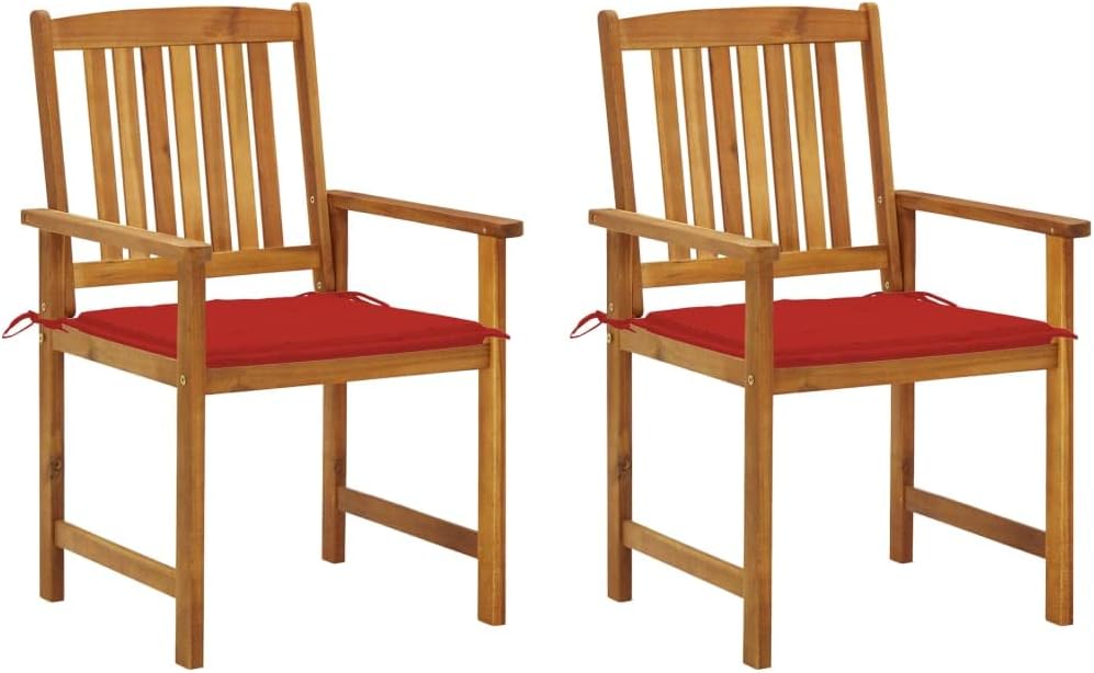 Patio Chairs with Cushions 2 pcs Solid Acacia Wood,Classic Acacia Wood Patio Chairs with Red Cushions for a Rustic Outdoor Decor Outdoor Furniture, Outdoor Chairs